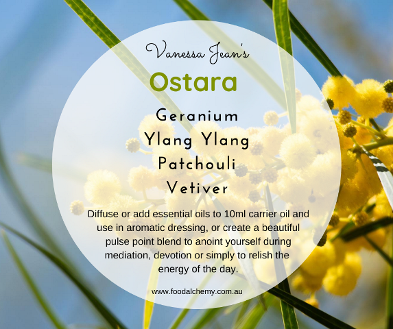 Ostara essential oil reference: Geranium, Ylang Ylang, Patchouli, Vetiver
