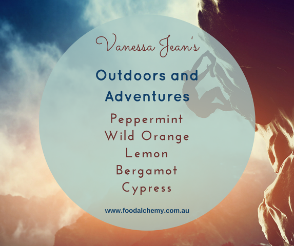 Outdoors and Adventures essential oil reference: Peppermint, Wild Orange, Lemon, Bergamot, Cypress