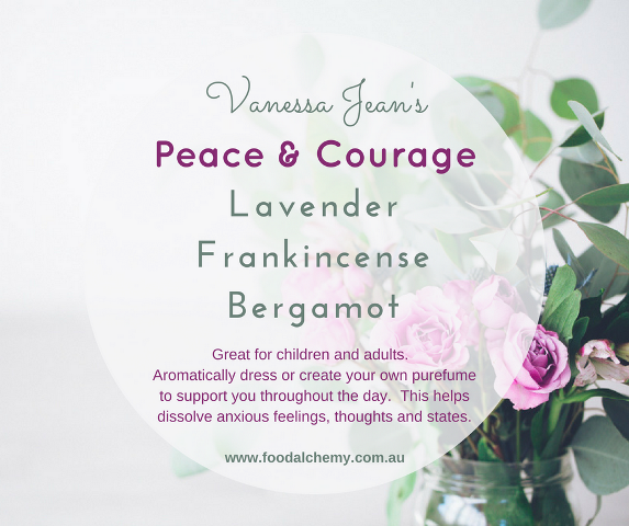 Peace & Courage essential oil reference: Lavender, Frankincense, Bergamot