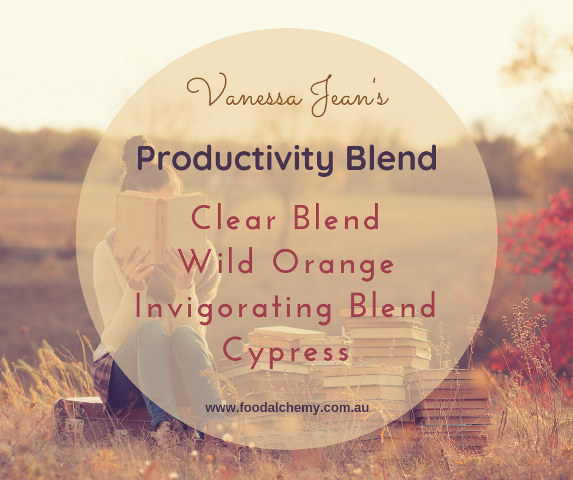 Productivity Blend essential oil reference: Clear Blend, Wild Orange, Cypress, Invigorating Blend