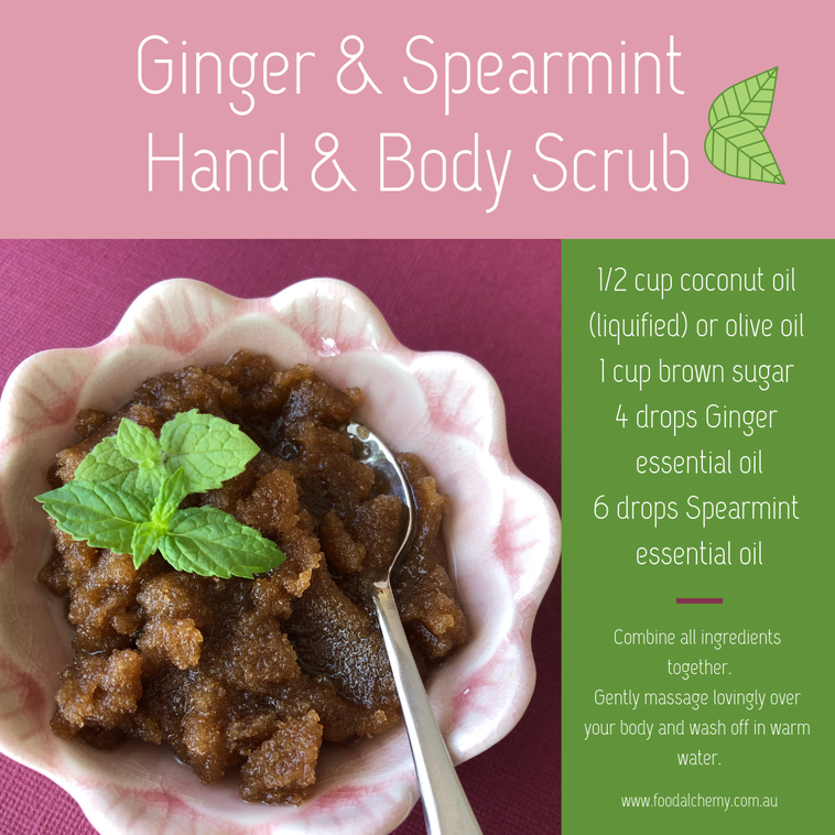 Ginger & Spearmint Hand & Body Scrub essential oil reference: Ginger, Spearmint