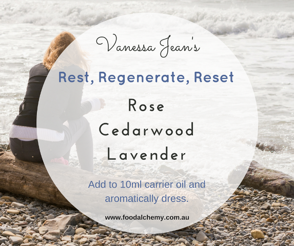 Rest, Regenerate, Reset essential oil reference: Rose, Cedarwood, Lavender