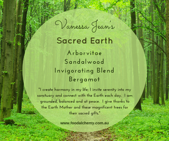 Sacred Earth essential oil reference: Arborvitae, Sandalwood, Invigorating Blend, Bergamot