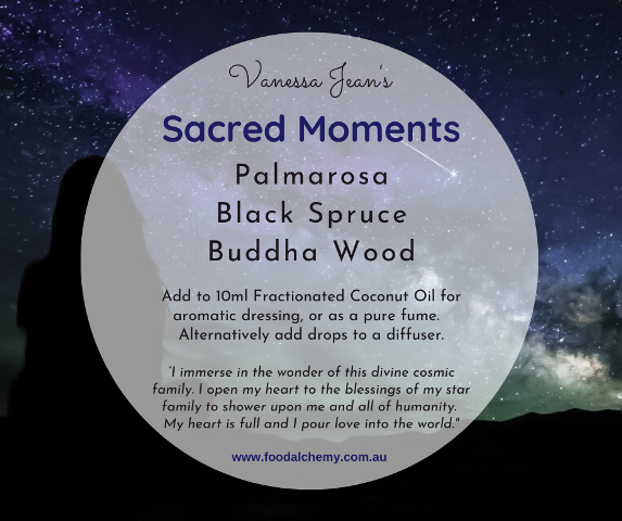 Sacred Moments essential oil reference: Palmarosa, Black Spruce, Buddha Wood