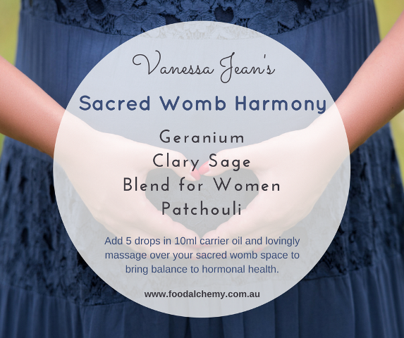 Sacred Womb Harmony essential oil reference: Geranium, Clary Sage, Blend for Women, Patchouli