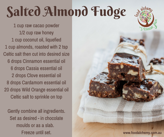 Salted Almond Fudge with Cinnamon Bark, Cassia, Clove, Cardamom, Wild Orange essential oils