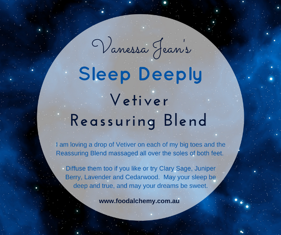 Sleep Deeply essential oil reference: Vetiver, Reassuring Blend