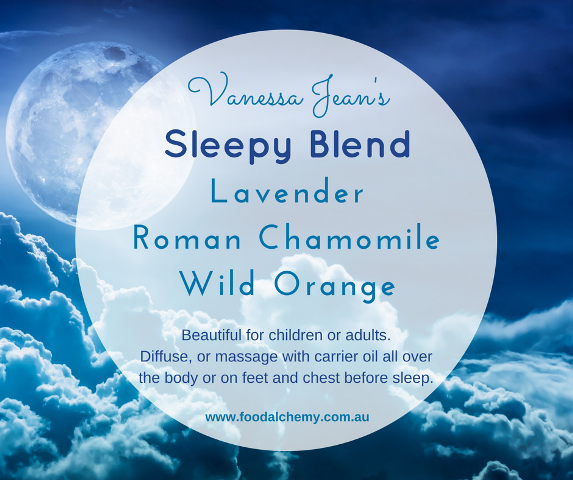 Sleepy Blend essential oil reference: Lavender, Roman Chamomile, Wild Orange