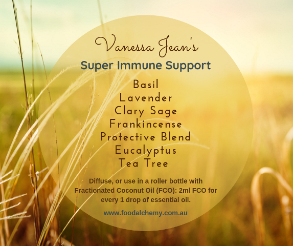 Vanessa Jean's Super Immune Support blend with Lavender, Basil, Clary Sage, Frankincense, Tea Tree, Protective Blend, Eucalyptus essential oils