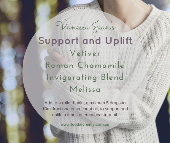 Support and Uplift essential oil reference: Vetiver, Roman Chamomile, Invigorating Blend, Melissa