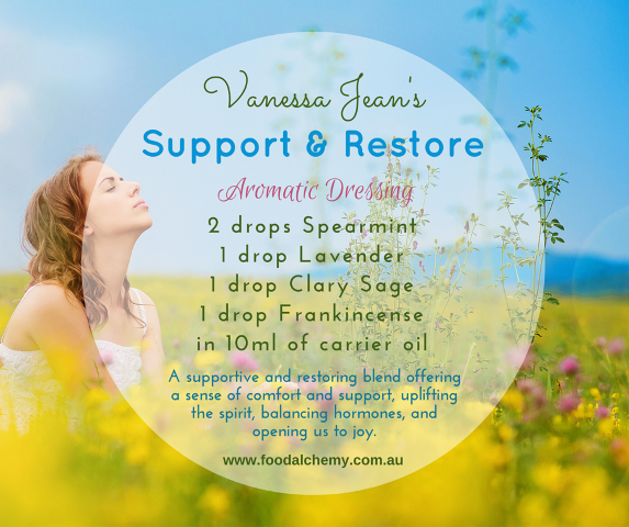 Support & Restore essential oil reference: Spearmint, Lavender, Clary Sage, Frankincense
