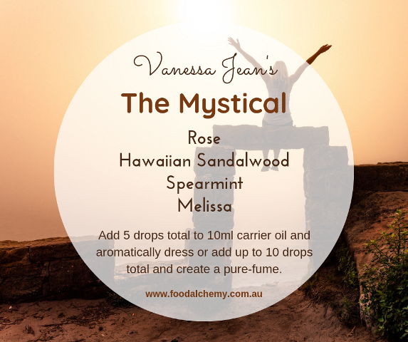 The Mystical essential oil reference: Rose, Hawaiian Sandalwood, Spearmint, Melissa
