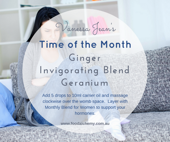 Time of the Month essential oil reference: Ginger, Geranium, Invigorating Blend