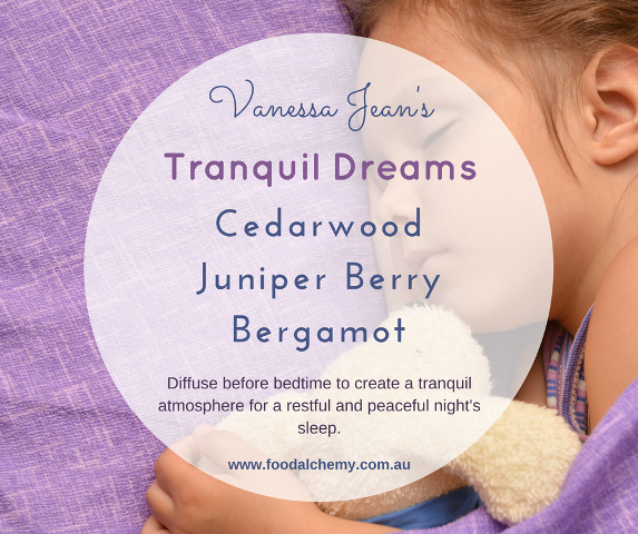 Tranquil Dreams essential oil reference: Cedarwood, Juniper Berry, Bergamot
