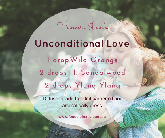 Unconditional Love essential oil reference: Wild Orange, Hawaiian Sandalwood, Ylang Ylang