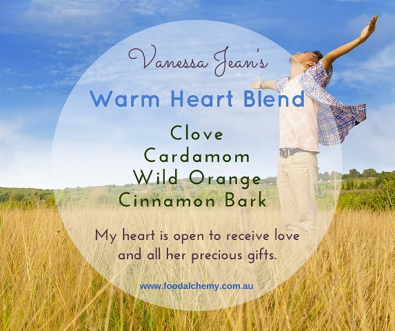 Warm Heart Blend essential oil reference: Clove, Cardamom, Wild Orange, Cinnamon Bark