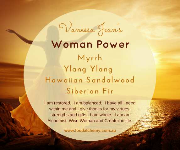 Woman Power essential oil reference: Myrrh, Ylang Ylang, Hawaiian Sandalwood, Siberian Fir