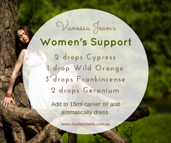 Women's Support essential oil reference: Cypress, Wild Orange, Frankincense, Geranium