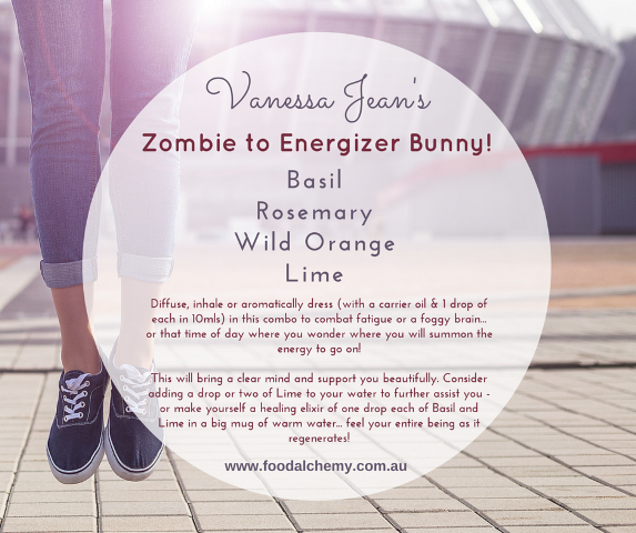 Zombie to Energizer Bunny! essential oil reference: Basil, Rosemary, Wild Orange, Lime