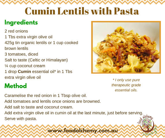 Cumin lentils with pasta with Cumin essential oil