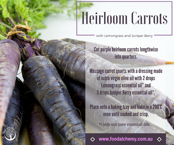 Heirloom Carrots with Lemongrass and Juniper Berry essential oils